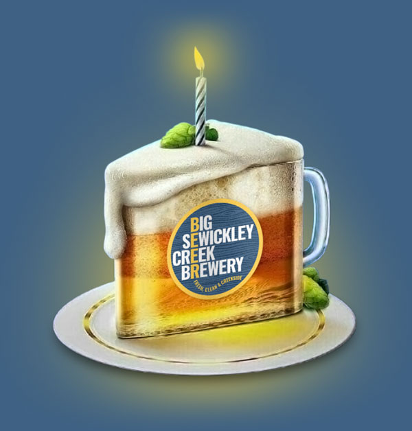 Cake slice-shaped beer mug with a candle on it