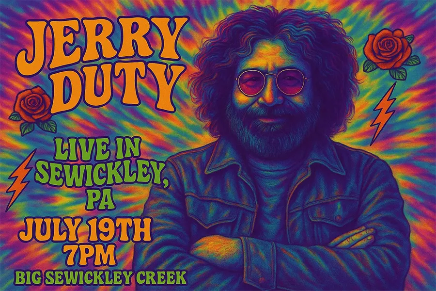 Johnny Lit's Jerry Duty with illustration of Jerry Garcia